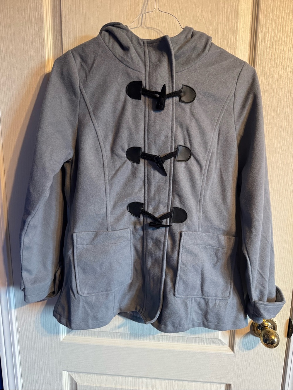 Hooded Toggle Pea Coat in Light Gray